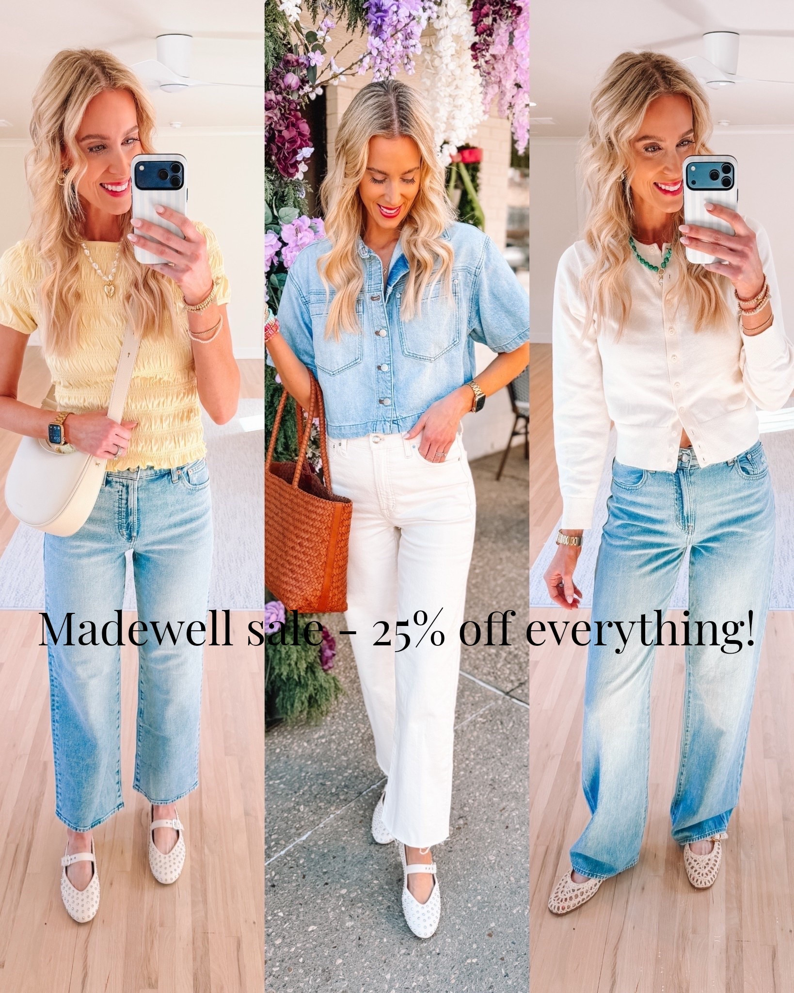 Madewell try on and sale!! 25% off everything!! Wearing a tall in all denim. @Madewell 

Madewell / White denim / Vintage denim / Cropped denim top / Classic style / Woven tote / Madewell cardigan 

#LTKootd #LTKgrwm