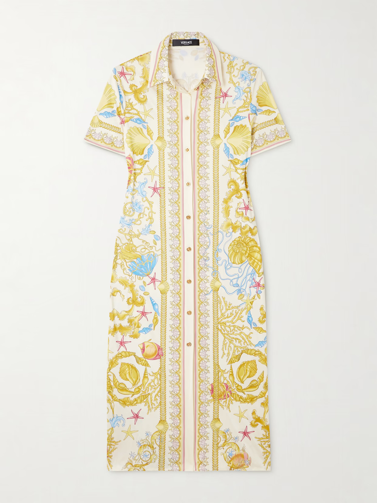 Versace - Printed Stretch-jersey Midi Shirt Dress - Yellow | NET-A-PORTER (US)