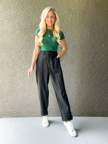 Target teacher outfit idea! Bodysuit is buttery soft, consider sizing up. Pants are a pintuck style. Elastic waist in the back. Sneakers are a golden goose dupe! 

#LTKFind #LTKunder50 #LTKstyletip