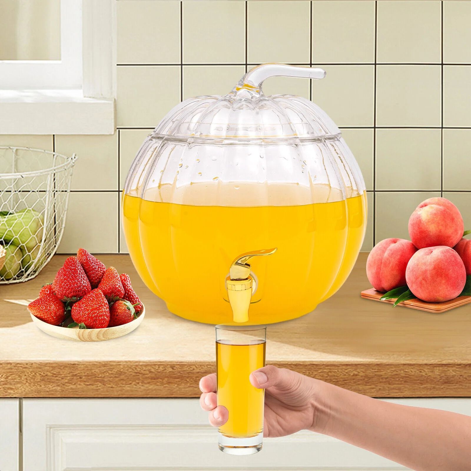 Pumpkin Shape Water Dispenser 8.4L 26*26cm Glass Halloween Drink Beverage Dispenser For Parties | Walmart (US)