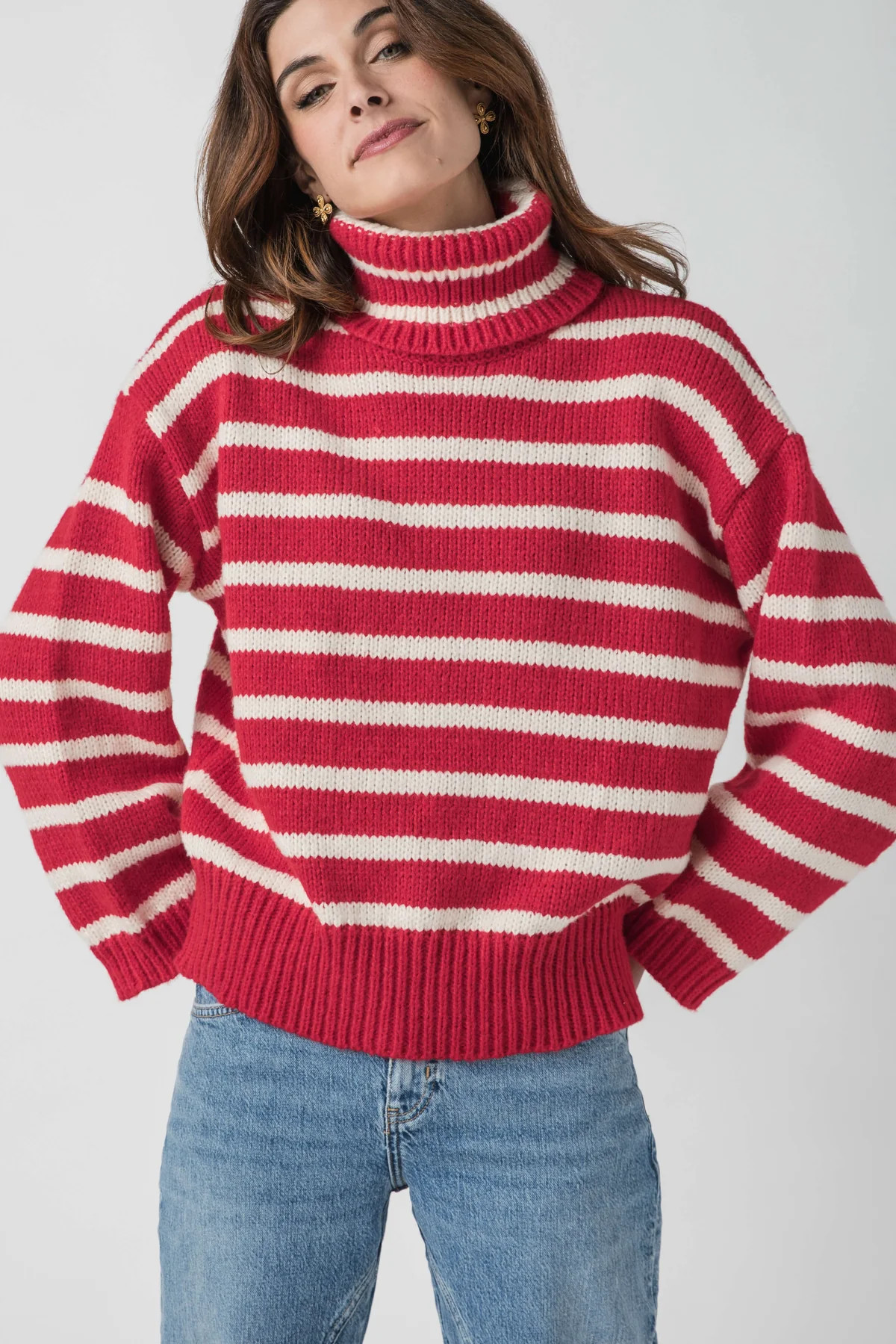 Pinch Striped Turtleneck Sweater | Social Threads