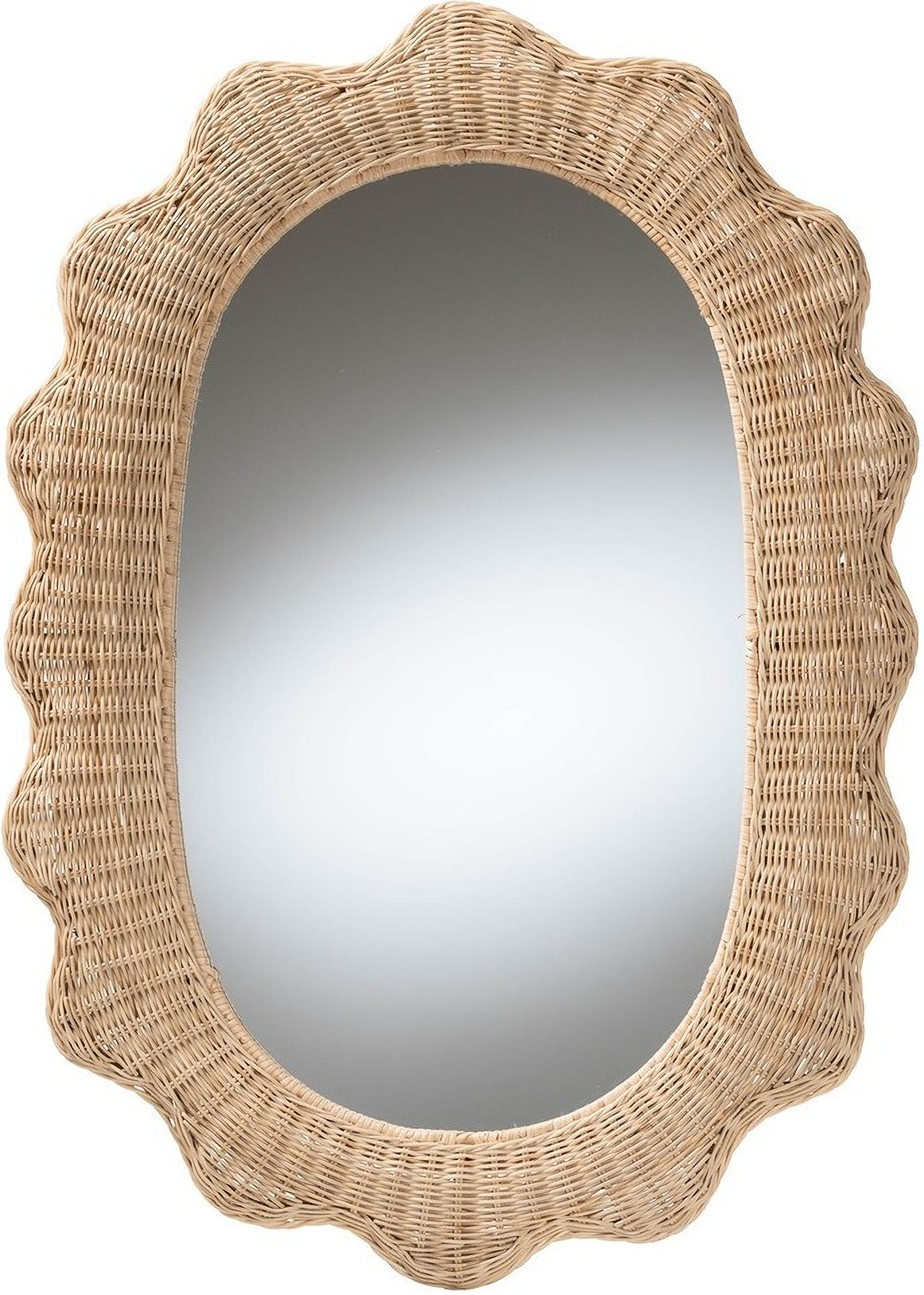 Makoto Scalloped Natural Rattan Wall Mirror In Natural | 1stopbedrooms