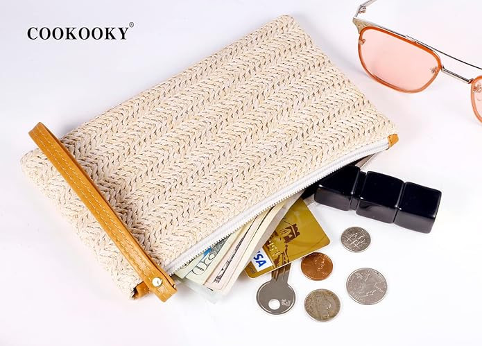 COOKOOKY Womens Straw Clutch Bag Bohemian Summer Beach Straw Purse Zipper Wristlet Wallets for Wo... | Amazon (US)