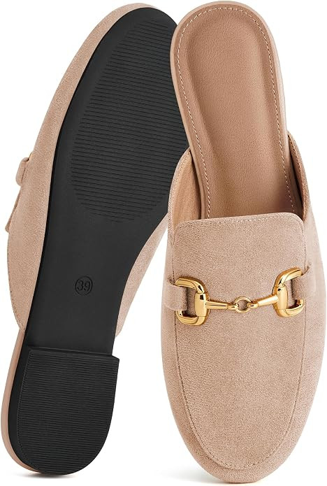 Mules for Women Flat Shoes: Dressy Round Toe Buckle Sip on Flats 2026 Comfortable Backless Loafer... | Amazon (US)