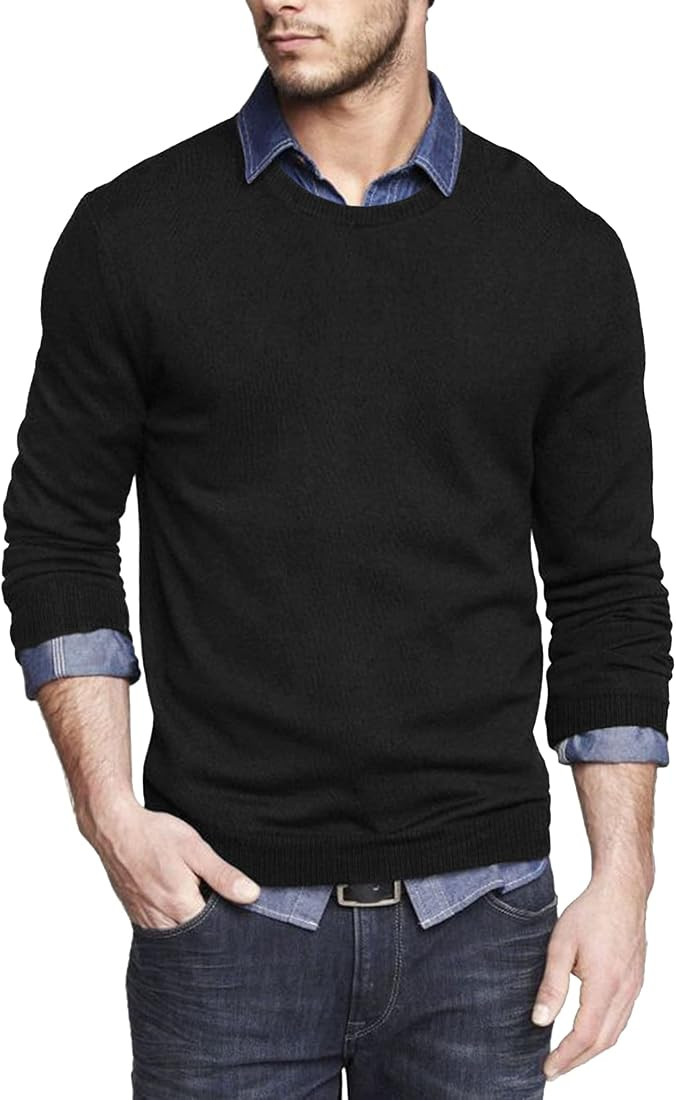 Men's Dress Crew Neck Sweater Slim Fit Lightweight Long Sleeve Sweater | Amazon (US)