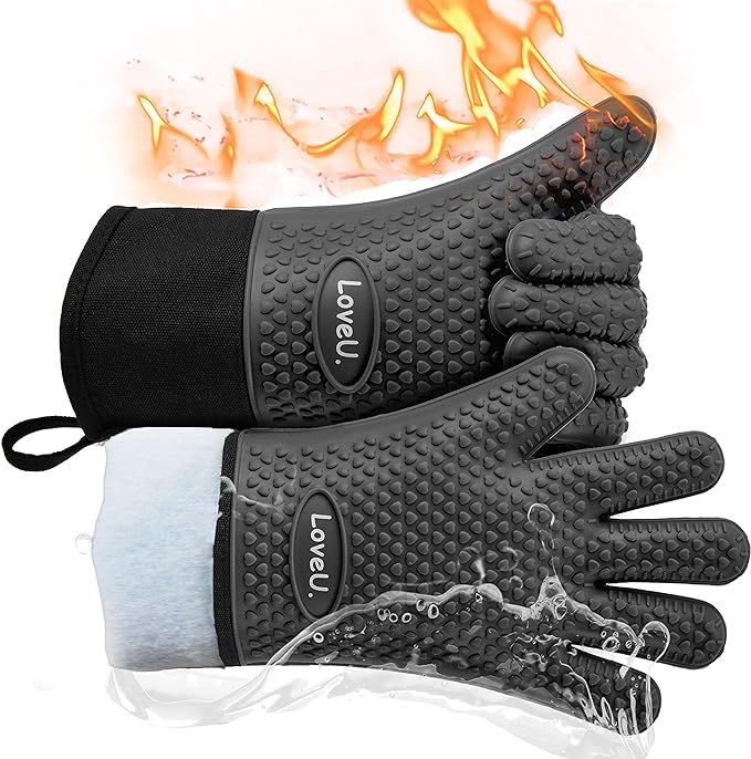 Loveuing Kitchen Oven Gloves - Silicone and Cotton Double-Layer Heat Resistant Oven Mitts/BBQ Glo... | Amazon (US)