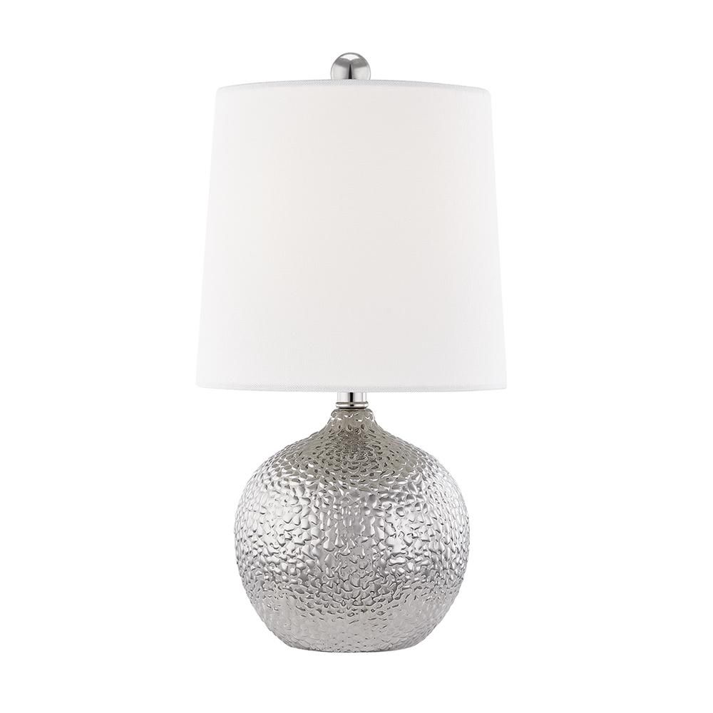 MITZI HUDSON VALLEY LIGHTING Heather 14.5 in. 1-Light Silver Table Lamp with Off White Shade | The Home Depot