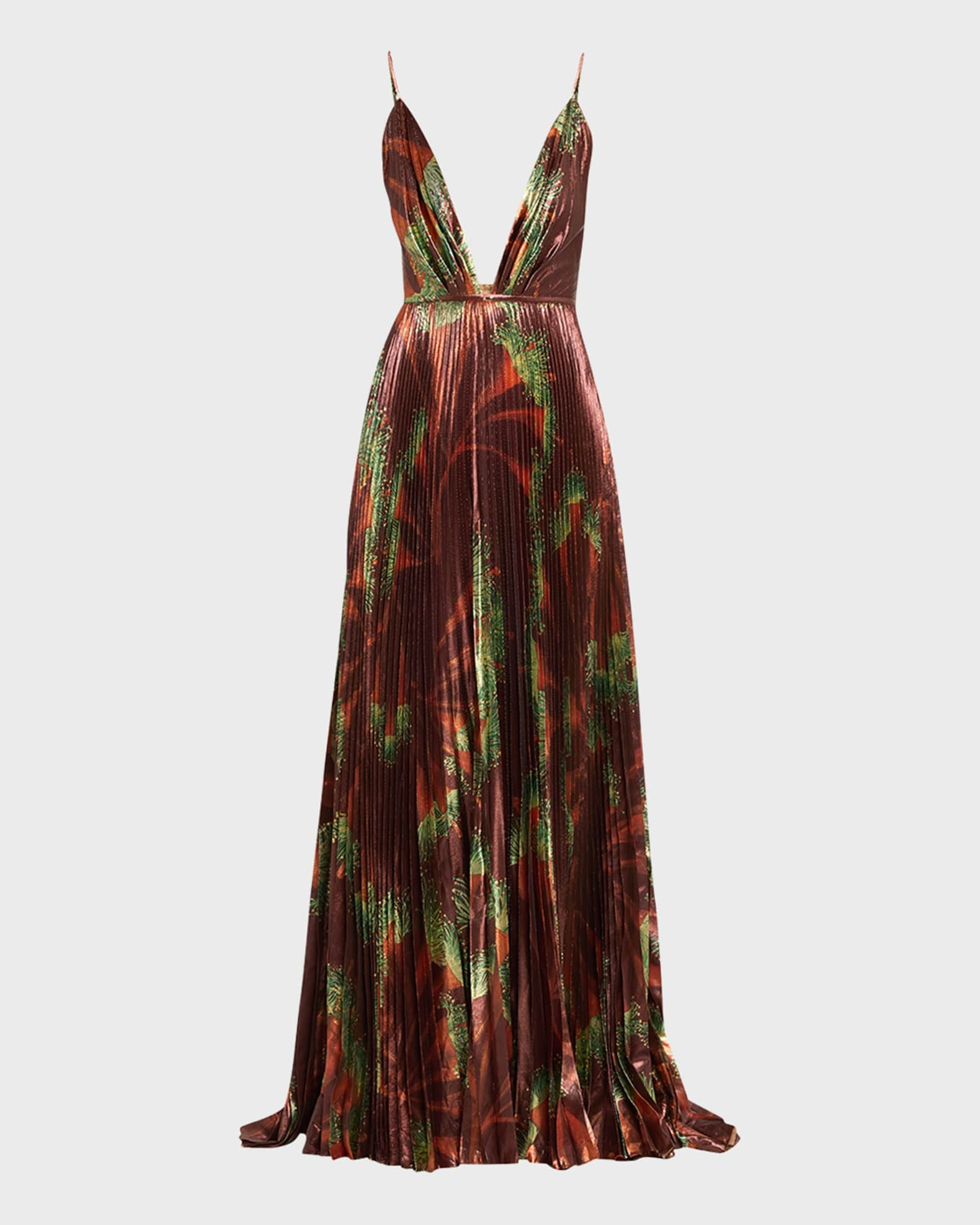 Western Gardens Pleated Silk Maxi Dress | Neiman Marcus