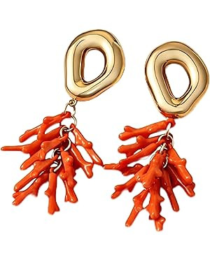 Chunky Gold Hollowed Irregular Round Stud Earrings for Wome Boho Colorful Resin Coral Dangle Earr... | Amazon (US)