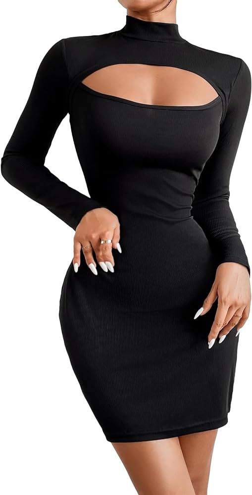SHENHE Women's Mock Neck Cut Out Pencil Dress Long Sleeve Sexy Bodycon Mini Dress | Amazon (US)