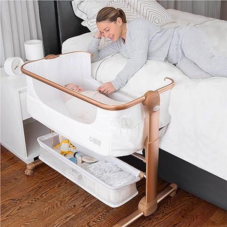 Baby Bassinet, Bedside Sleeper for Baby, Easy Folding Portable Crib with Storage Basket for Newbo... | Amazon (US)