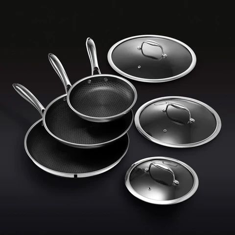 Hybrid Fry Pan Set with Lids, 6pc | HexClad Cookware (US)
