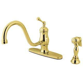 Heritage Single-Handle Standard Kitchen Faucet with Side Sprayer in Polished Brass | The Home Depot