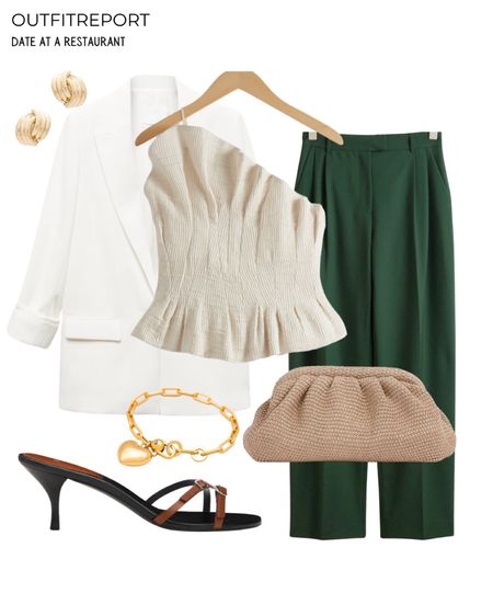 Dark green trousers styled with a nice top white blazer and handbag clutch with open toe sling backs 

#LTKstyletip #LTKshoecrush #LTKitbag