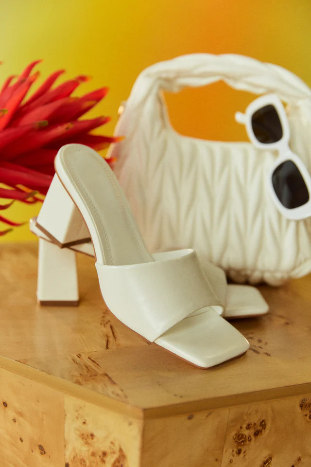 Miss Lola | Valentine White Block Heel Mules | MISS LOLA