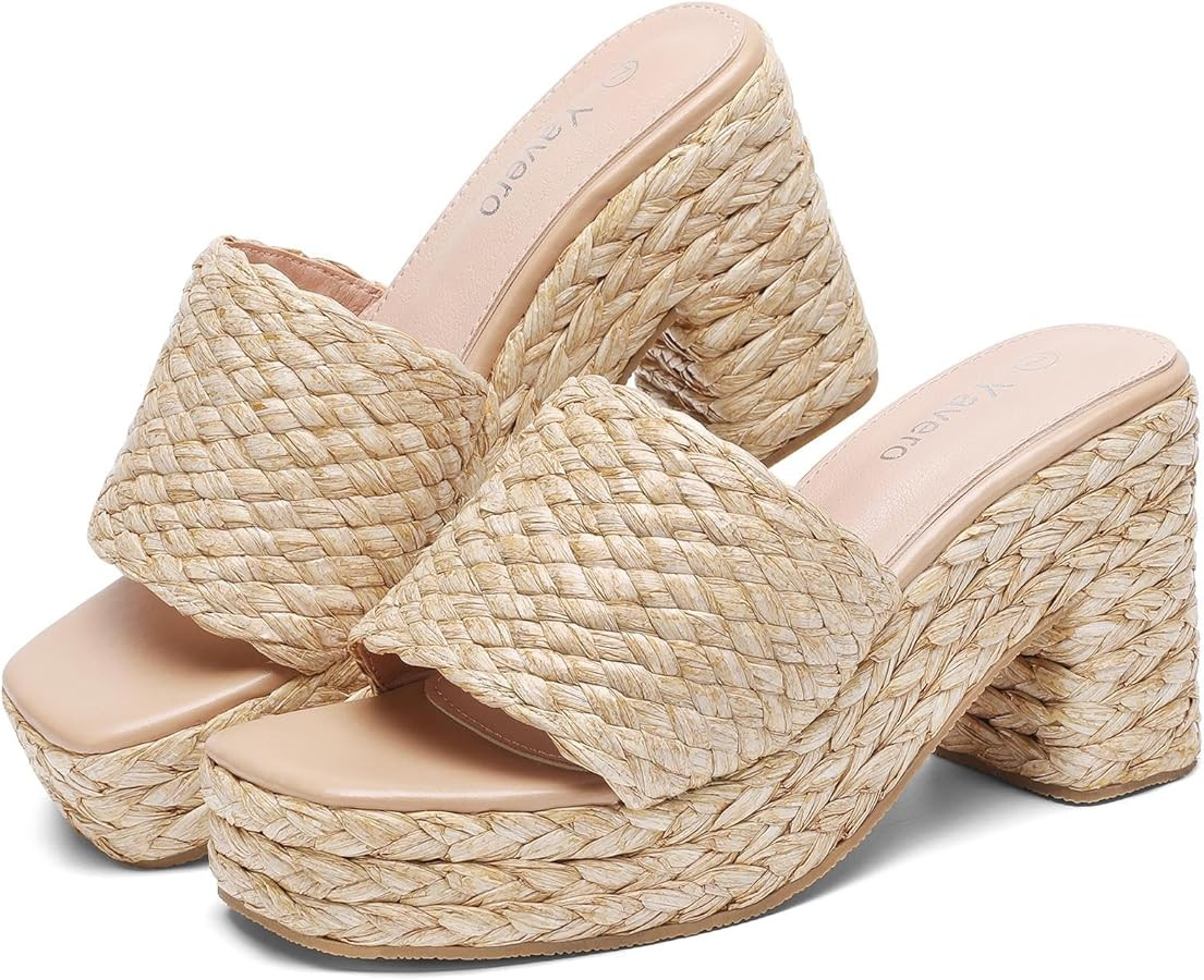 Yavero Espadrille Platform Sandals For Women Raffia Chunky Heels Open Toe Bohemia Sandals for Vac... | Amazon (US)