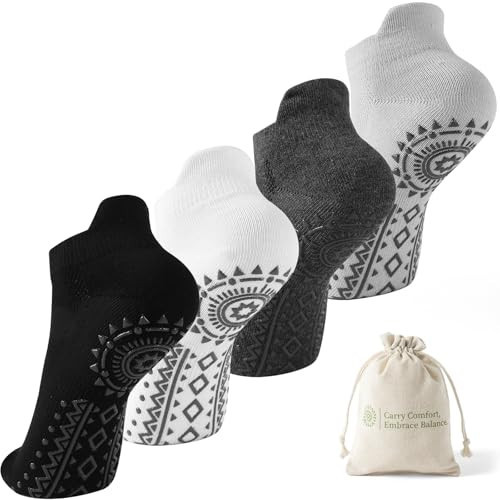 BISOUSOX Grip Socks Pilates Socks, Grippy Sock Woman Yoga Slipper Non Slip Ankle Sticky Sock Barre Ballet Hospital | Amazon (US)