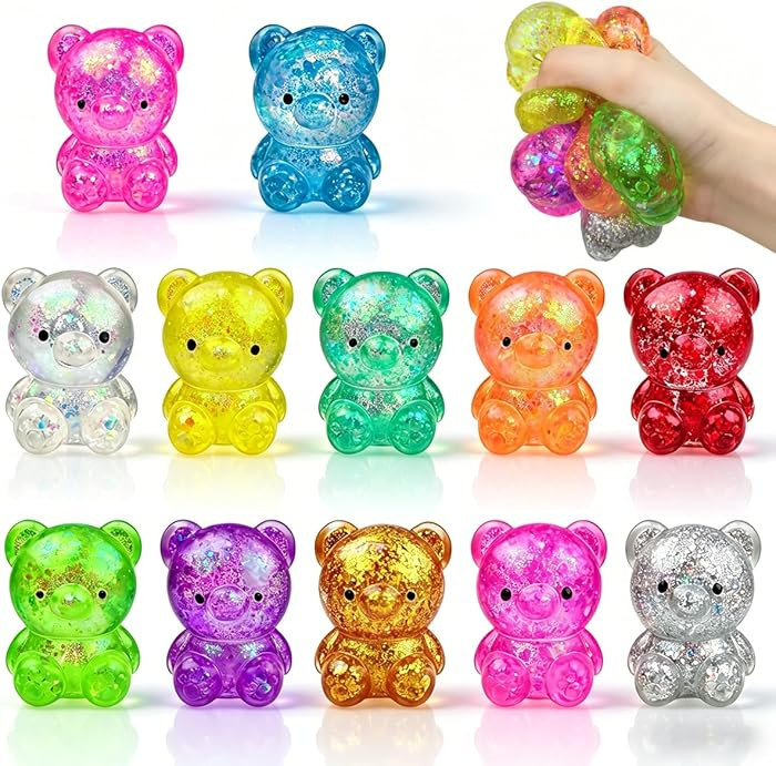 Jofan 12 Pack Squishy Stress Bear Glitter Squeeze Toy Stress Balls Sensory Fidget Toys for Adults... | Amazon (US)