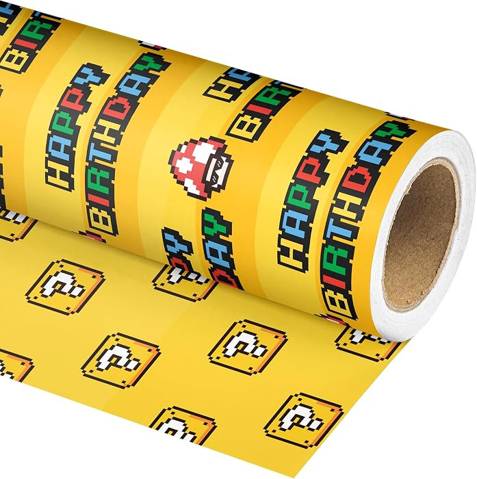 YHNNH Happy Birthday Wrapping Paper Roll - Game Birthday Gift Wrap Paper for Gamer Boys Girls Kid... | Amazon (US)