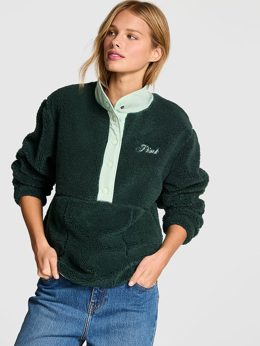 Buy Plush Teddy Front-Snap Pullover, Pink Fairisle - Order Jackets & Outerwear online - PINK US | Victoria's Secret (US / CA )