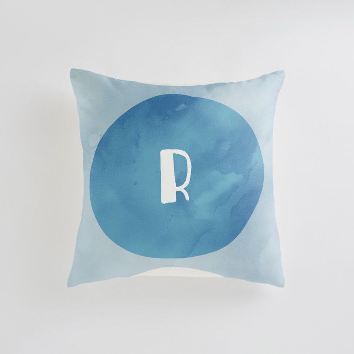 "Spring Sun Initial" - Customizable Personalizable Pillow in Blue by Iveta Angelova. | Minted