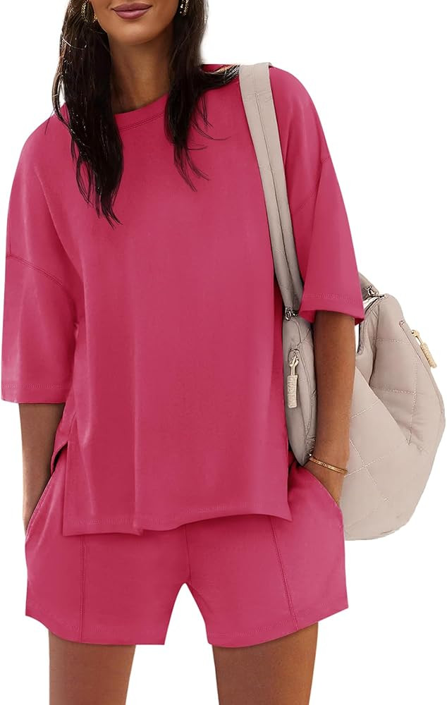 Womens Oversized Lounge Sets Shorts and Tops Matching Travel Vacation Beach Airport Outfits Cute ... | Amazon (US)