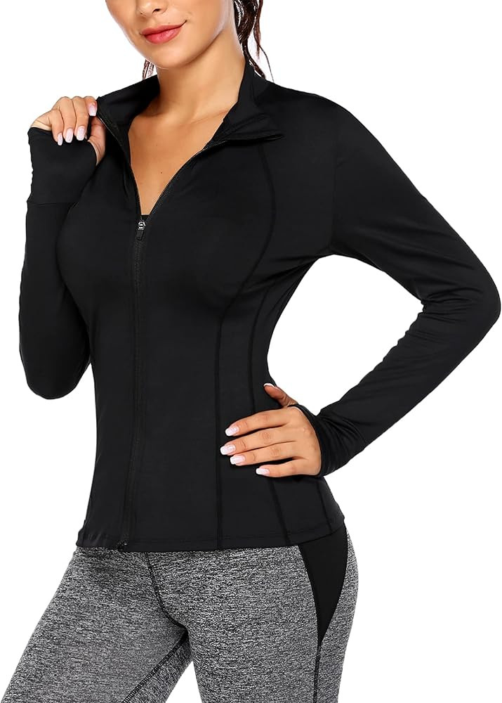 COOrun Women Workout Jacket Warm Up Jackets Running Zipper Track Tops Thumb Holes Activewear, S-XXL | Amazon (US)