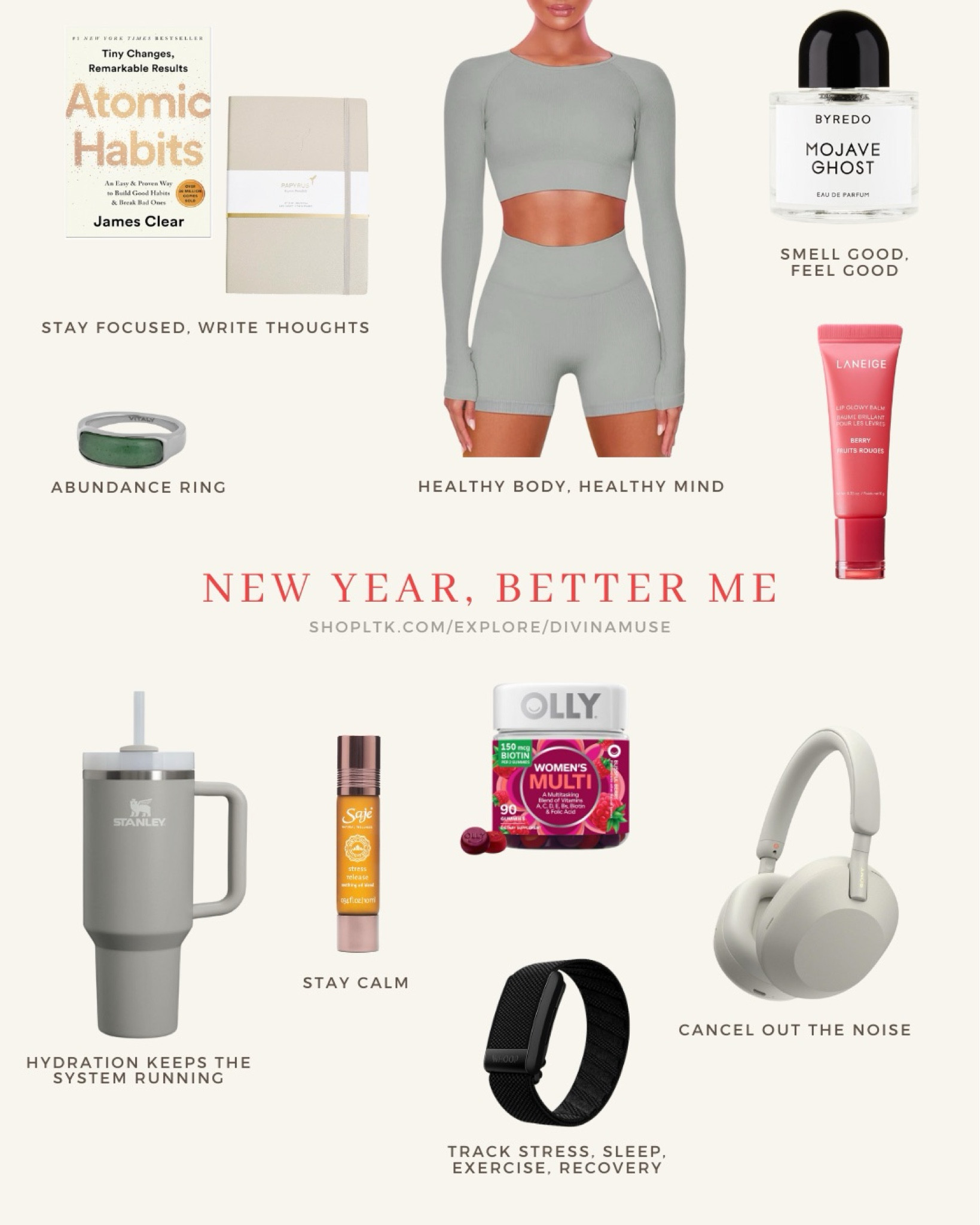 Smell good, feel good, look good. Build a strong foundation right from the mind and body before anything else. A solid foundation can hold the weight of whatever your success requires on top! Books and journals maintains mindset, working out helps that mind stay clear and body stay healthy to support it. I love my Stanley tumbler because of how much water it holds, how I don’t have to open/close it, and that it’s steel and keeps the temperature. just as important as water keeps our system running, vitamins feed it! Saje makes me amazing de-stressing roller balls for the temples, a fitness watch to watch your sleep, recovery, and calories during workouts/day. It all is within a cycle. 
#amazonfinds #health #fitness 

#LTKFindsUnder50 #LTKFitness #LTKActive