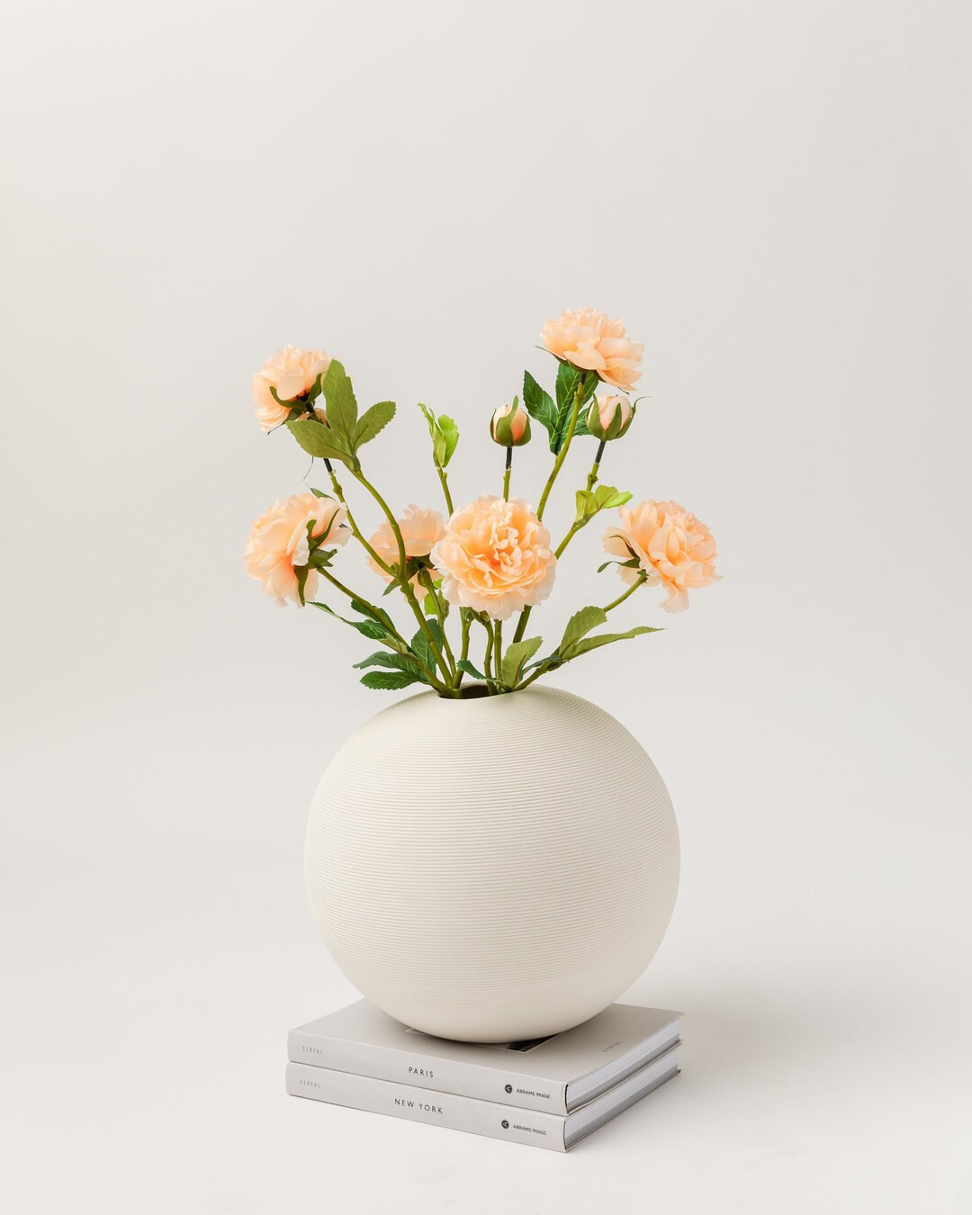 Round Modern Vase Arrangement With Faux Peonies - Etsy | Etsy (US)