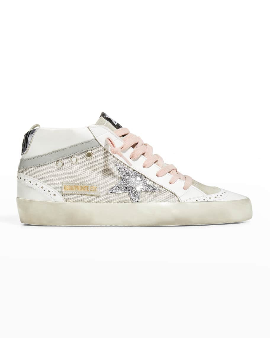 Golden Goose Mid Star Glitter Wing-Tip Sneakers | Neiman Marcus