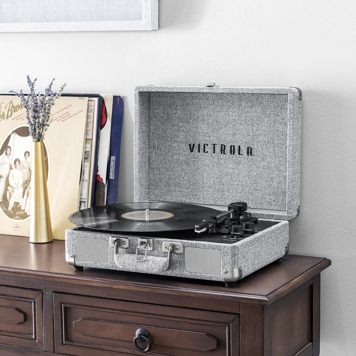 Victrola Journey+ Signature Bluetooth Suitcase Record Player- Grey - Walmart.com | Walmart (US)