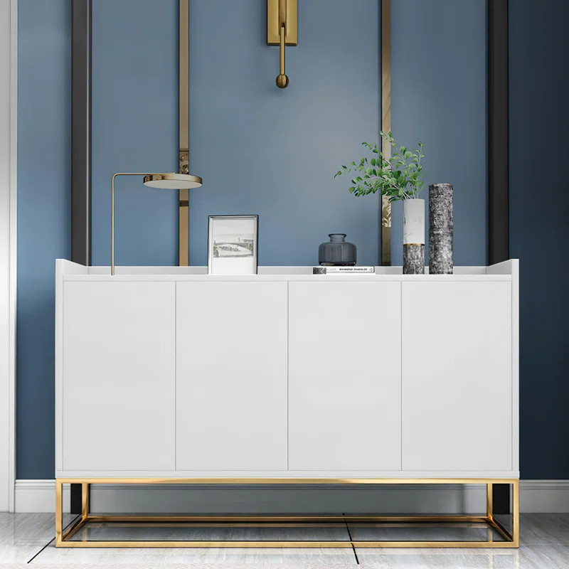 Ferrick Modern paint baking 4 Door Cabinet Gold Stainless Steel side cabinet | Wayfair North America