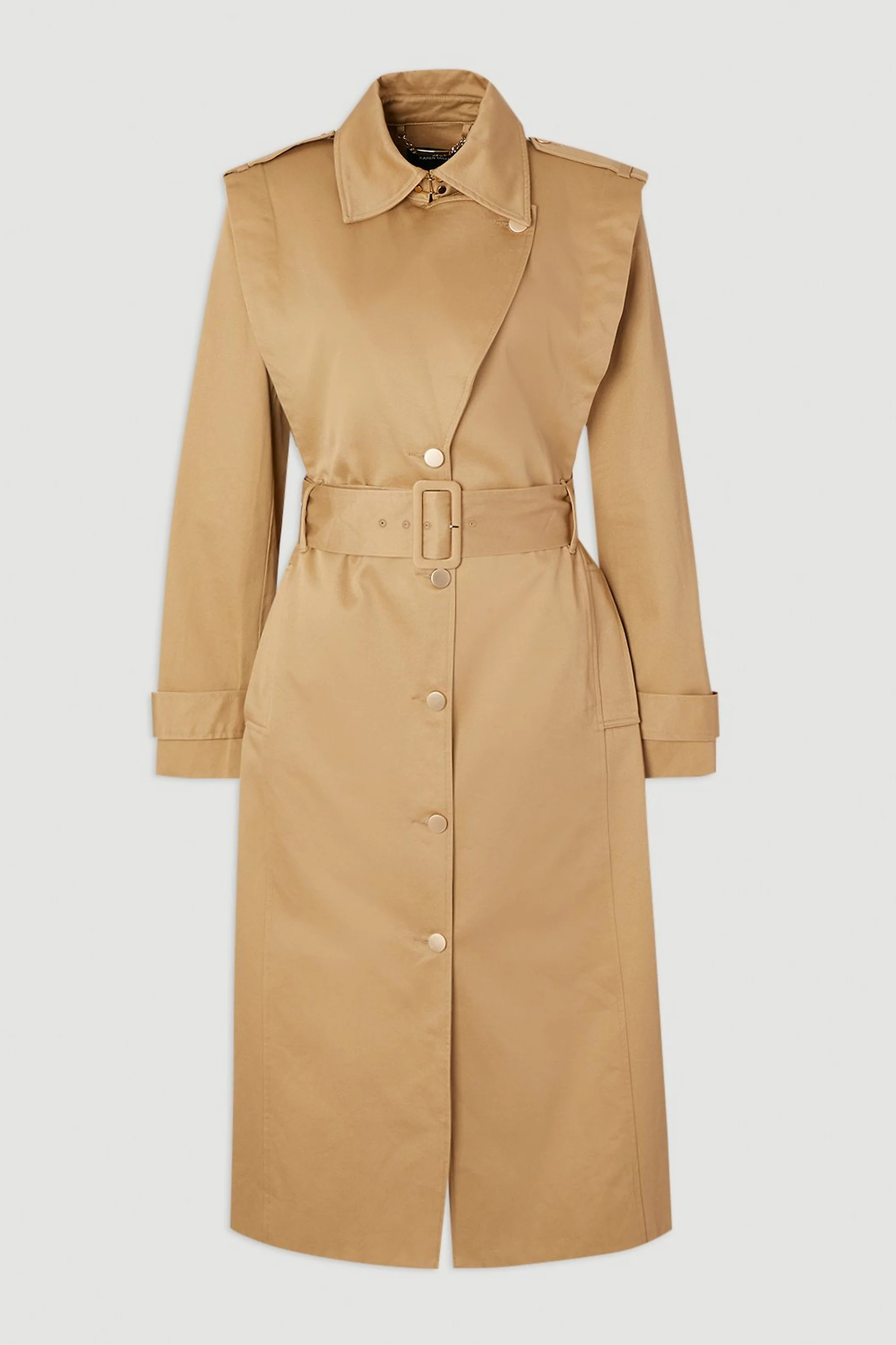 Strong Shoulder Belted Midi Trench Coat | Karen Millen UK + IE + DE + NL