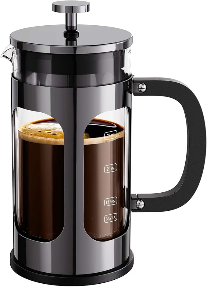 BAYKA French Press Coffee Maker, Glass 304 Stainless Steel Coffee Press, Cold Brew Heat Resistant... | Amazon (US)