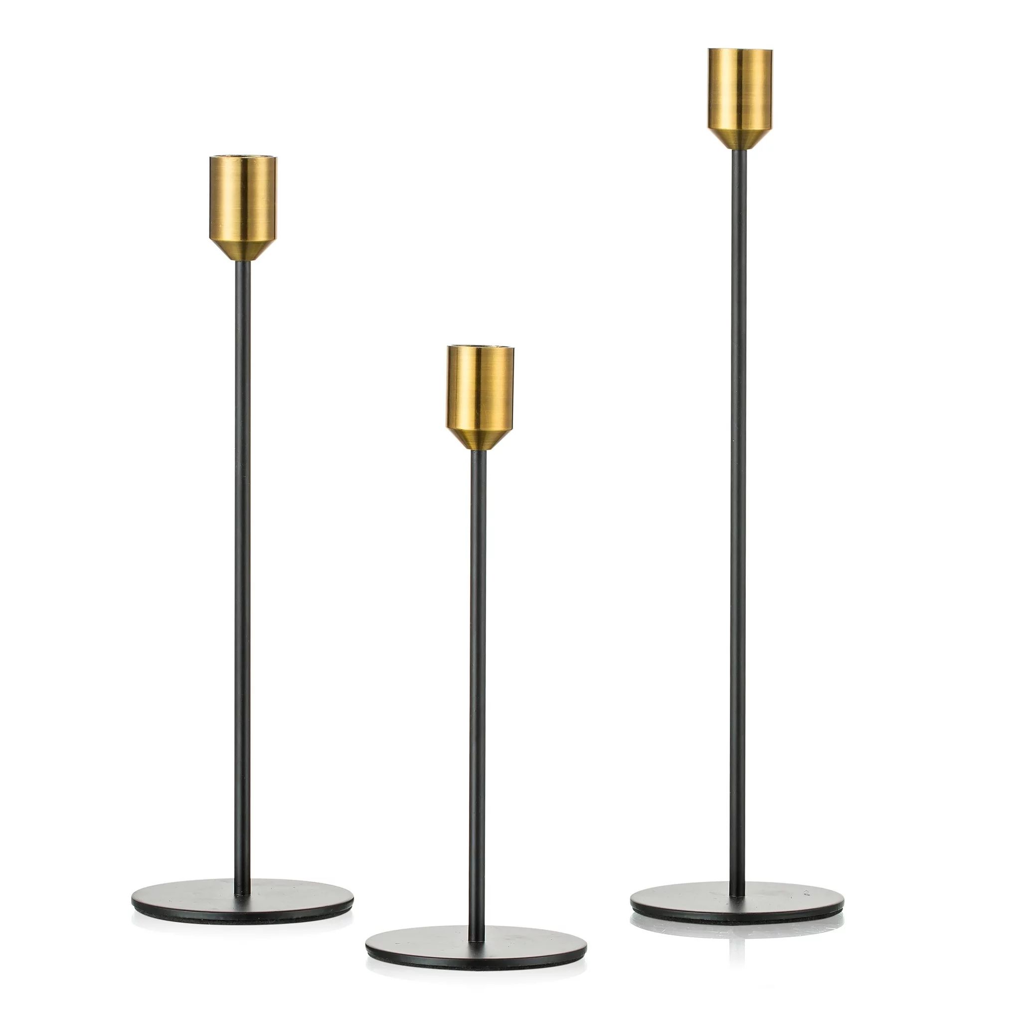 Nuptio Candlestick Holders Black and Gold Set of 3 Candle Holders for Taper Candles 8.5"+11"+13''... | Walmart (US)