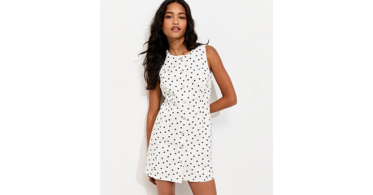 White Polka Dot Denim Mini Dress | New Look | New Look (UK)