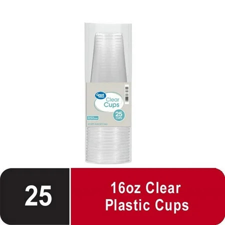 Great Value Disposable Plastic Cups, Clear, 16 oz, 25 Count | Walmart (US)