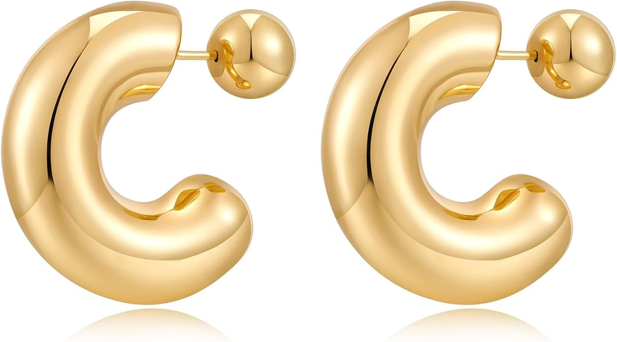 Chunky Thick Teardrop Earrings for Women Gold Hoop Earrings Cut Polished Droplet Earrings | Amazon (US)