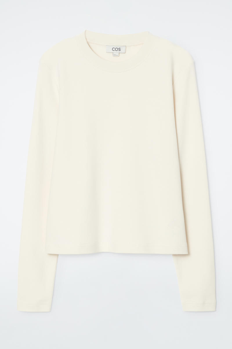 COS Women's Clean Cut Regular Long Sleeve T-Shirt in Beige | Cotton | Size: Large | COS (AU)