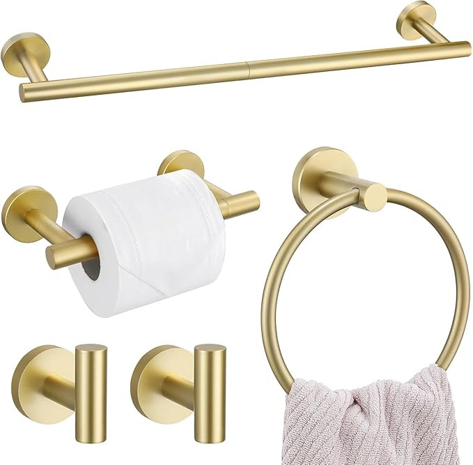 TURS Brushed Gold 5 Piece Bathroom Hardware Set, SUS304 Stainless Steel Bath Towel Bar Set, 23.6 ... | Amazon (US)