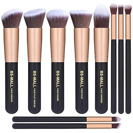BS-MALL Premium Synthetic Kabuki Makeup Brush Kit, 10 Pieces/Golden Black | Amazon (US)
