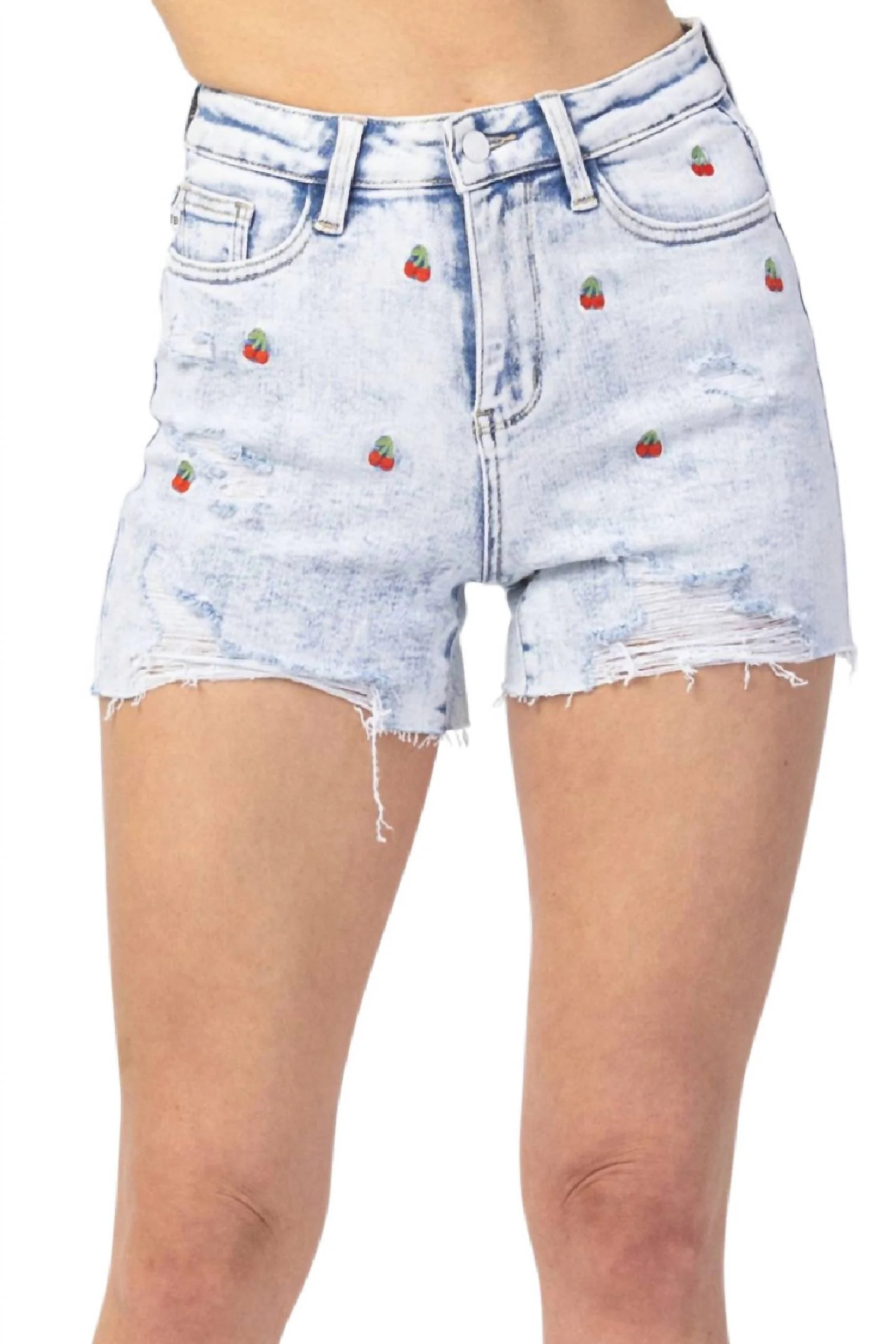 Judy Blue Cherry Embroidery High Rise Cut-Off Short | Walmart (US)