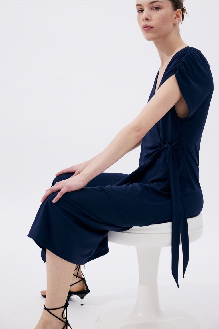 Jersey Wrap Dress - V-neck - Short sleeve - Navy blue - Ladies | H&M US | H&M (US + CA)