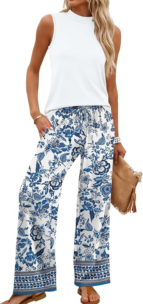 WIHOLL Two Piece Set for Women Summer Spring Outfits Cruise Travel Airport Beach Vacation Mock Ne... | Amazon (US)