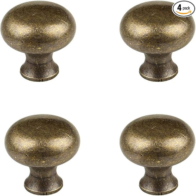 RZDEAL 4 PCS 1.0'' x 0.9'' Antique Style Brass Simple and Elegant Pulls Solid Hardware Knobs for ... | Amazon (US)