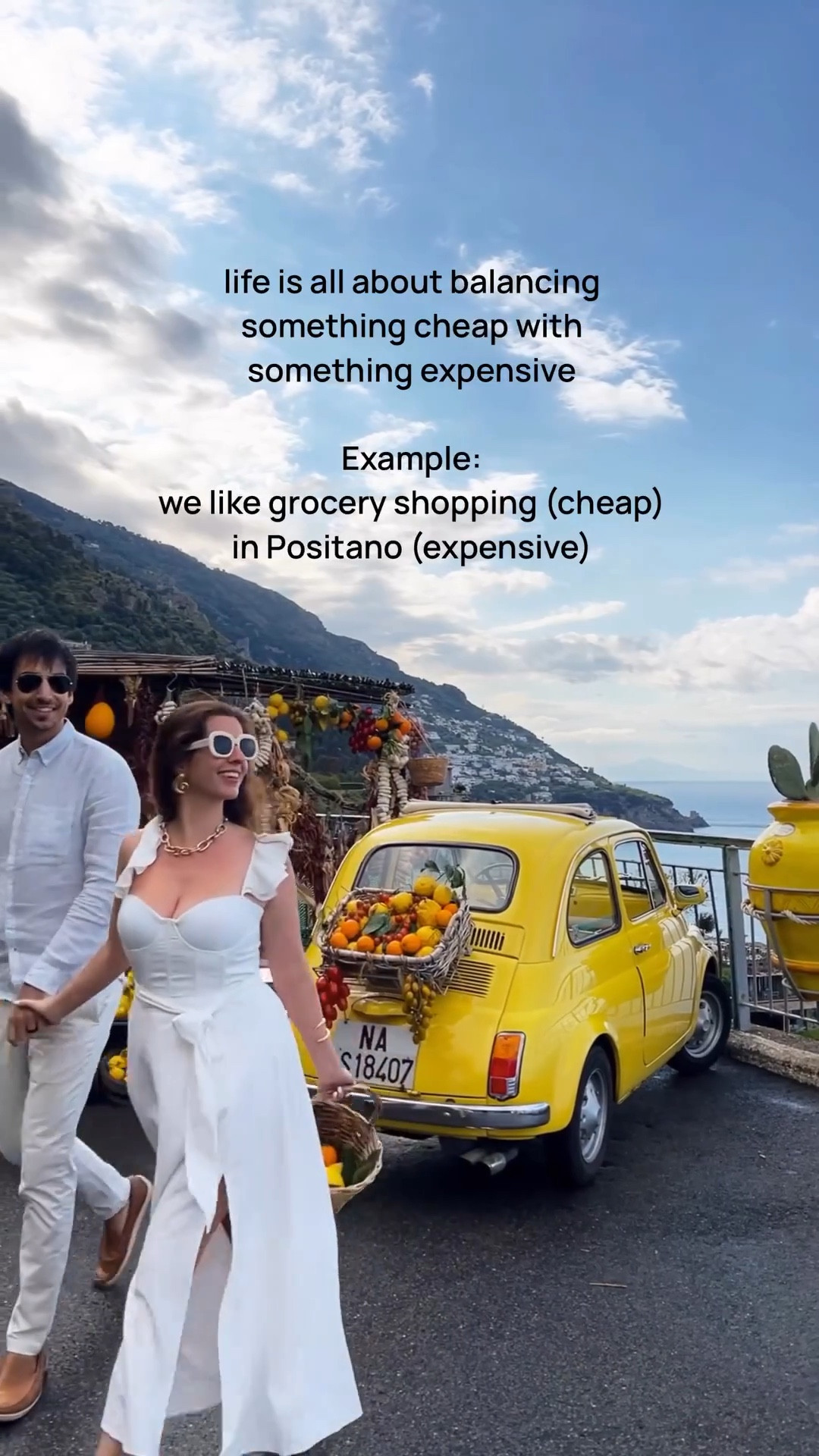 We live by this rule! What do you combine? Why wouldn’t you stop by this fruit stand on your @positanovintage tour and do some grocery shopping? 

Behind the scenes talk: we went on a tour with @positanovintage and booked the yellow Fiat 500 (which is so iconic) and Paolo brought us here and took this video for us! If you are heading to Positano and want exceptional photos/videos with a vintage car, Paolo is your guy! We truly loved working with him! 

📍: The fruit stand is by @salvatore.milan0 and we paid €40 to be able to take photos here. 

#travelcouple #positano #positanocoast #lifelessons #amalficoast #italy #fromitalywithlove