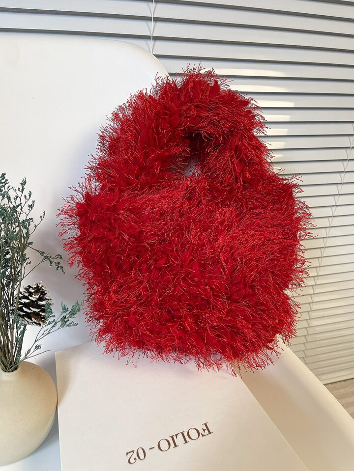 Neon Red Fluffy Satchel Bag | SHEIN