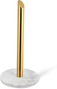 ROOMOXIE Marble Paper Towel Holder Stand Angled Golden Steel Rod with Natural White Marble Base, ... | Amazon (US)