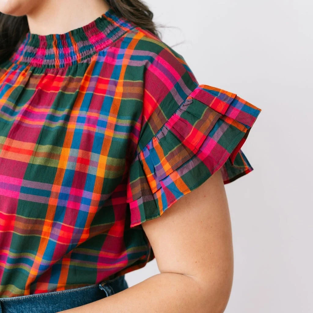 Que Paso Plaid Flutter Top | Sunshine Tienda