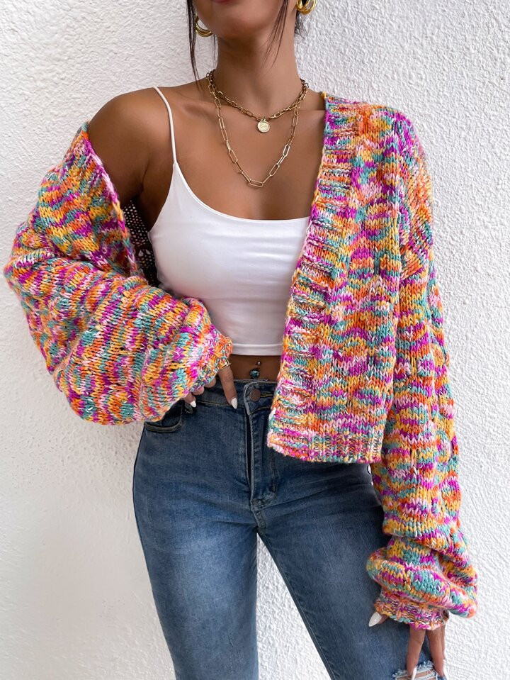 SHEIN Frenchy Space Dye Drop Shoulder Duster Cardigan | SHEIN